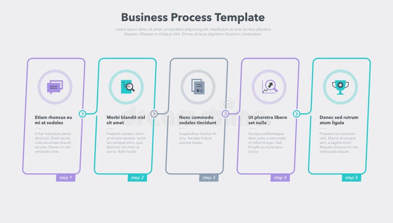 Simple business process template with five steps vector illustration