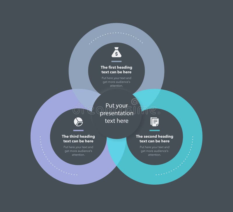 Simple business process template with three stages - dark version stock illustration