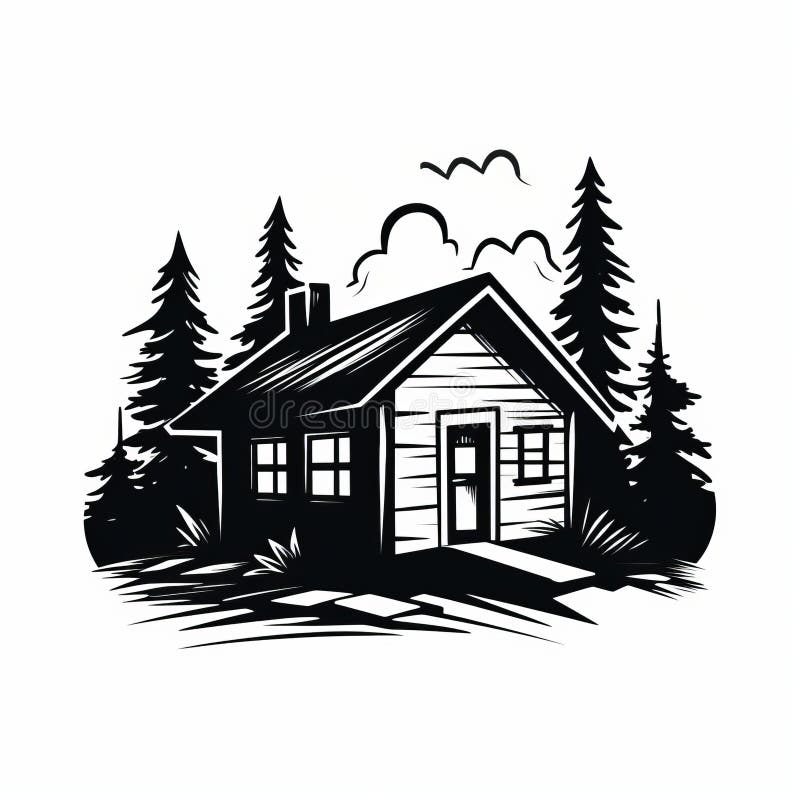 Simple Cabin: Bold Black and White Logo Style Vector Art Stock ...