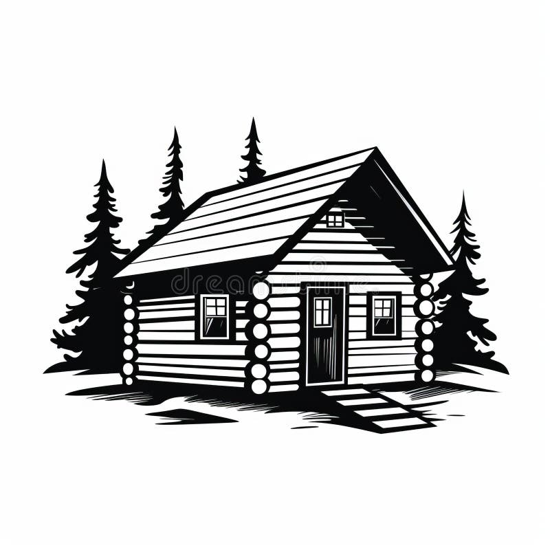 Simple Cabin House Vector Silhouette - Clean and Bold Black and White ...