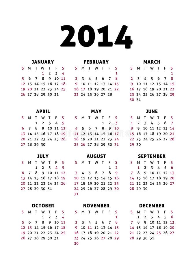Simple 2014 Calendar vector illustration