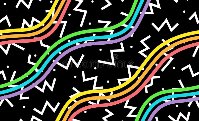 Simple childish hand drawn seamless pattern. Random colorful scribble backdrop with swirls, bundles and dots. Fun colorful royalty free illustration