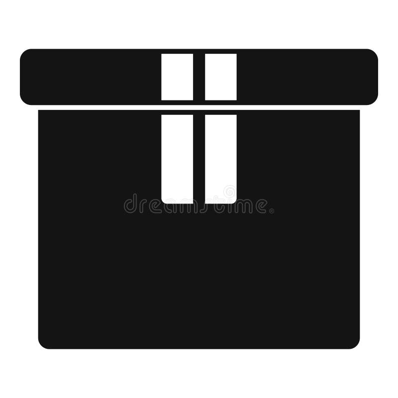 Simple closed cardboard box with two vertical adhesive tapes icon stock illustration