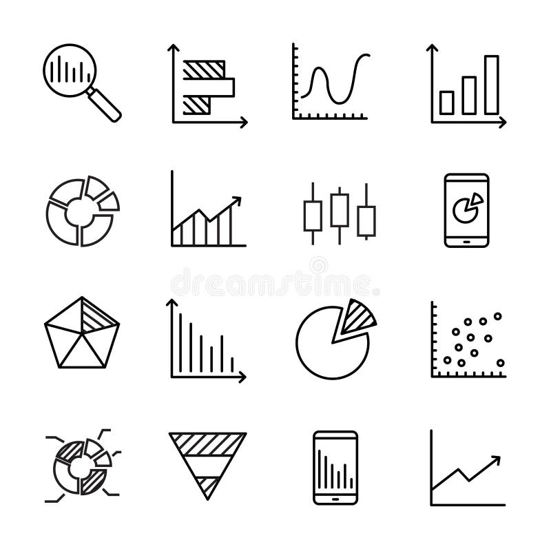 Simple collection of business data related line icons. stock illustration