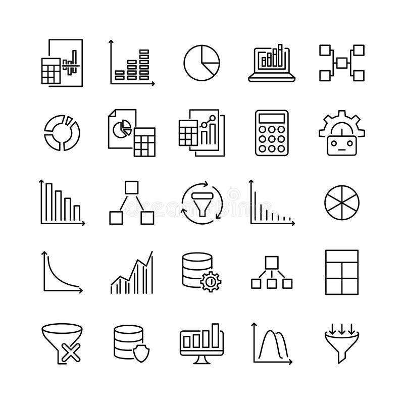 Simple collection of data analytics related line icons. royalty free illustration
