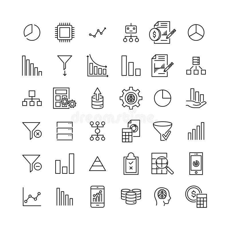 Simple collection of data analytics related line icons. stock illustration