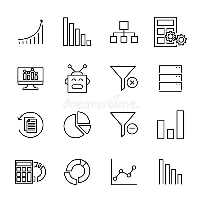 Simple collection of data analytics related line icons. royalty free illustration