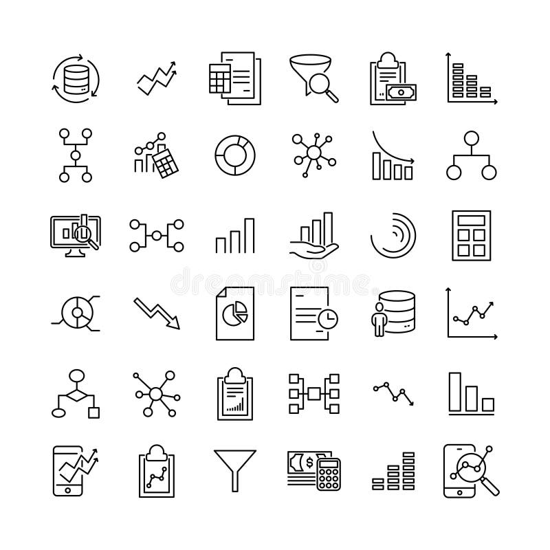 Simple collection of data analytics related line icons. royalty free illustration
