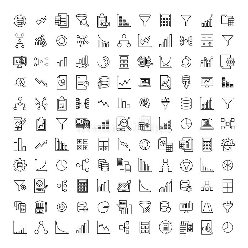 Simple collection of data analytics related line icons. vector illustration