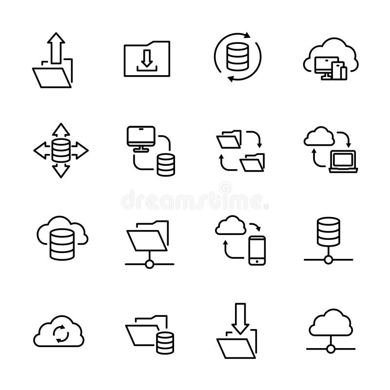 Simple collection of data exchange related line icons. royalty free illustration