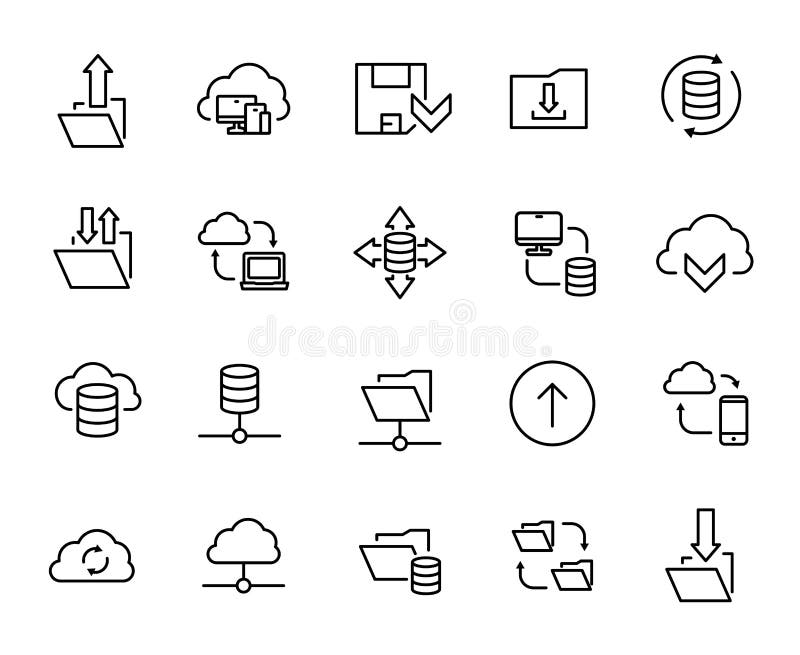 Simple collection of data exchange related line icons. royalty free illustration