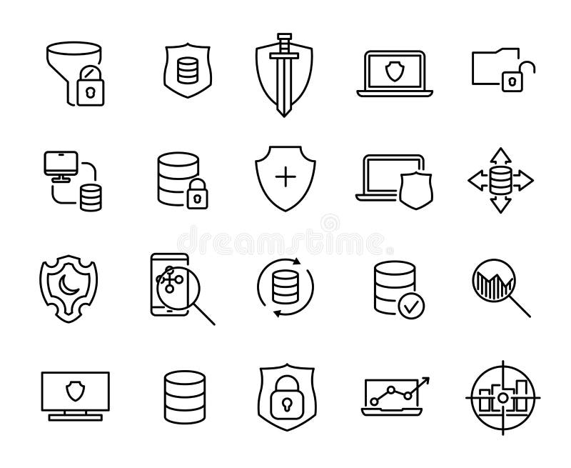 Simple collection of data protection related line icons. vector illustration