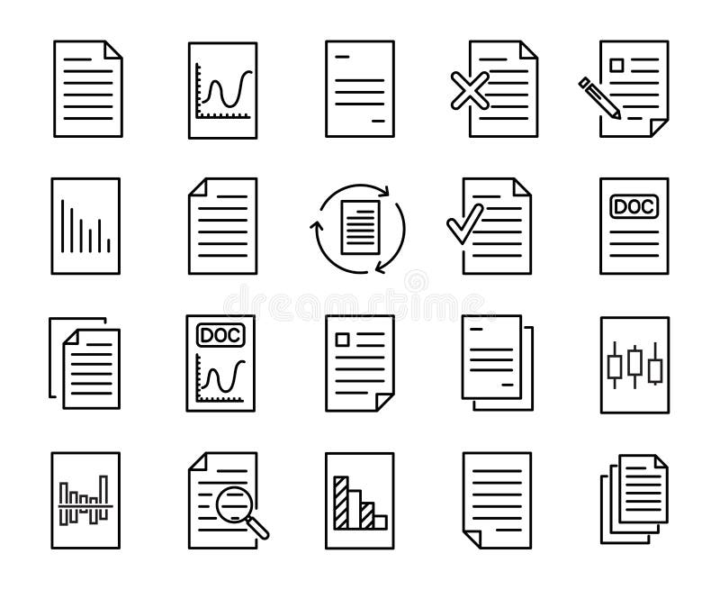 Simple collection of document related line icons. stock illustration