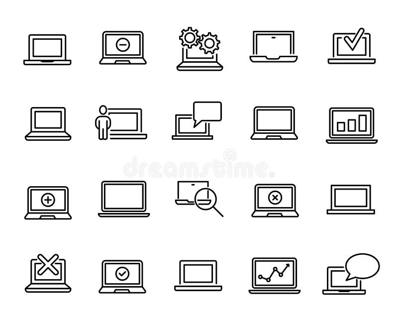 Simple collection of laptop related line icons stock illustration