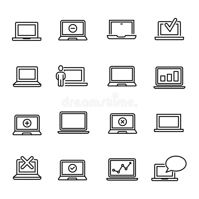 Simple collection of laptop related line icons vector illustration