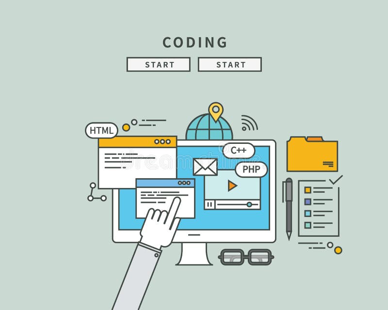 Simple Color Line Flat Design of Coding, Modern Illustration Stock ...