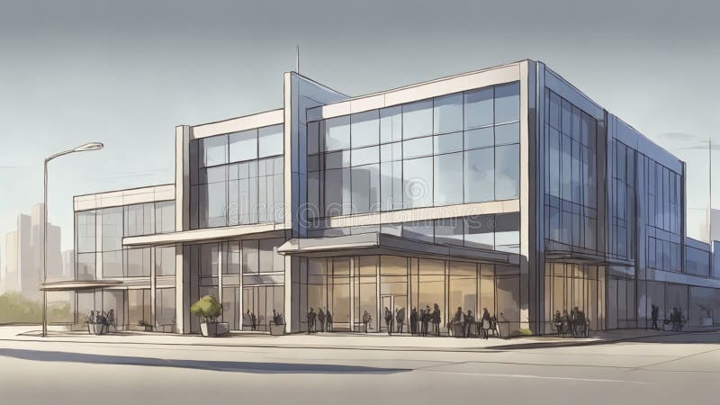 A simple color sketch drawing of office building stock photo