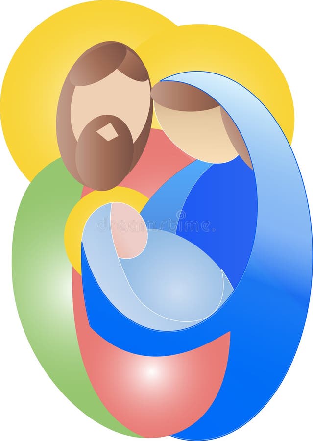 Simple colorful Holy Family Mary Joseph and Jesus Christmas vector illustration