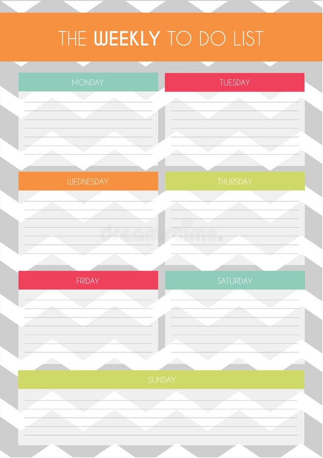 Simple Colorful Weekly To Do List Template With Chevron