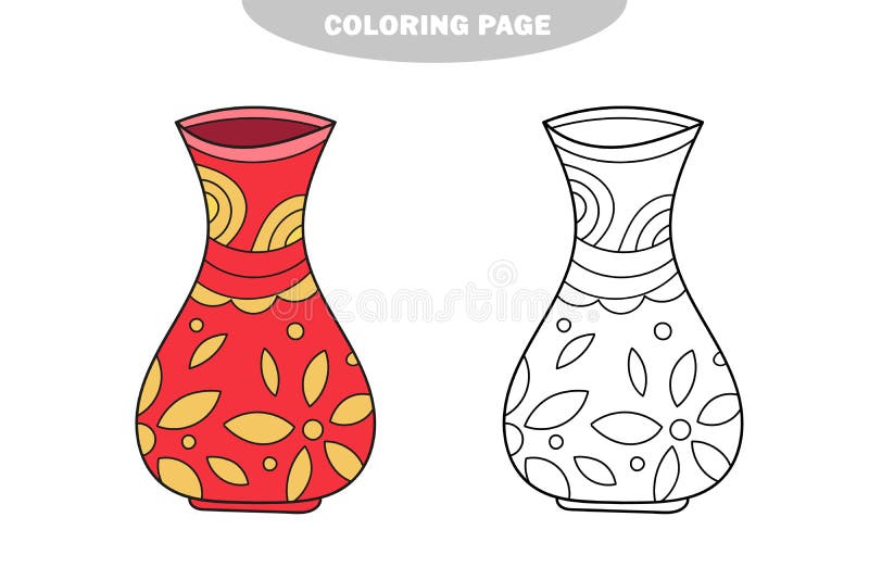 Simple Coloring Page Page To Be Colored One Vector Vase With Decoration Stock Vector Illustration Of Yellow Game