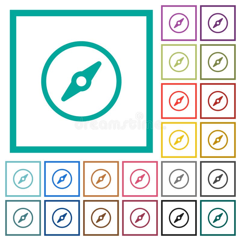 Simple compass flat color icons with quadrant frames royalty free illustration
