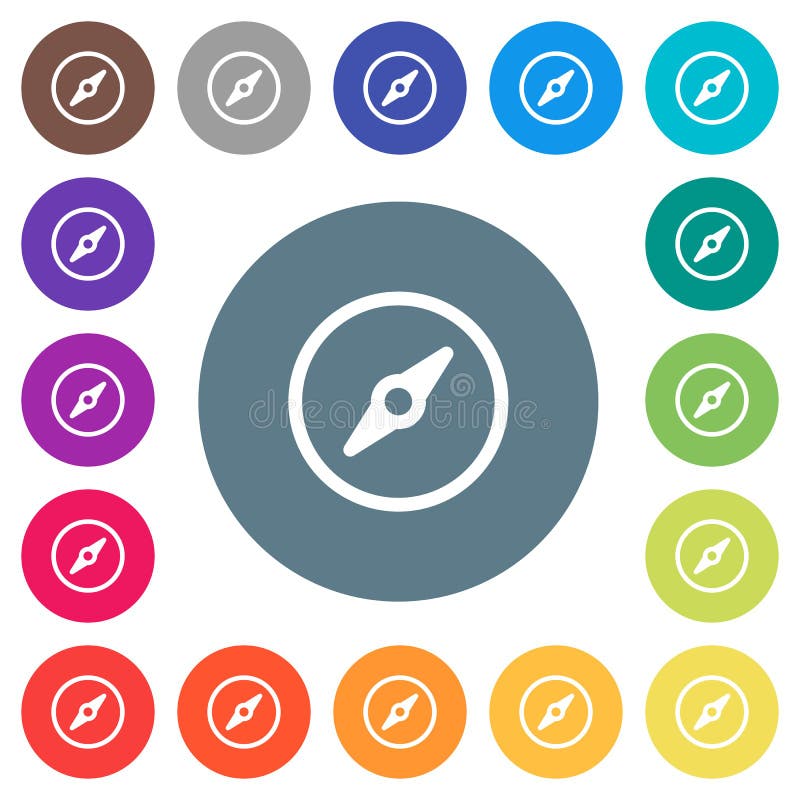 Simple compass flat white icons on round color backgrounds vector illustration