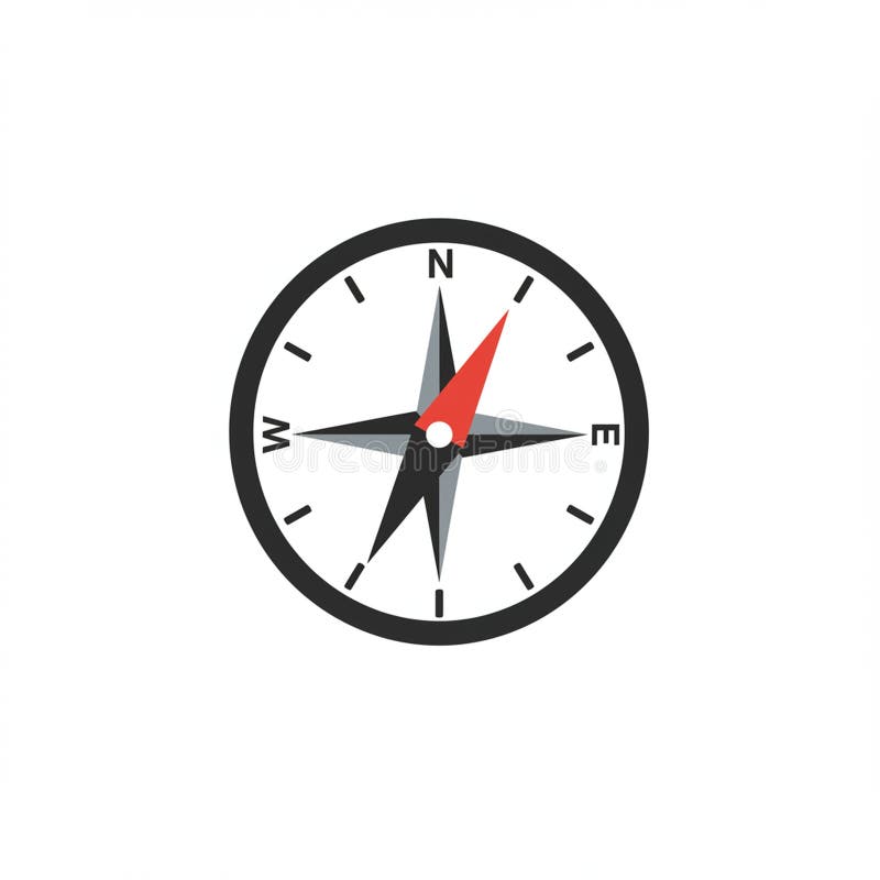A simple compass icon with a circular design, featuring cardinal directions marked by vector illustration