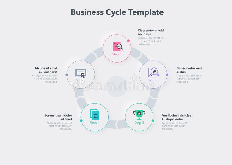 Simple concept for business cycle diagram with five steps and place for your description stock illustration