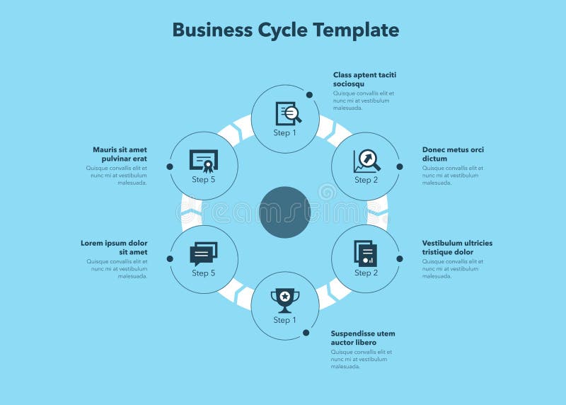 Simple concept for business cycle diagram with six steps and place for your description - blue version vector illustration