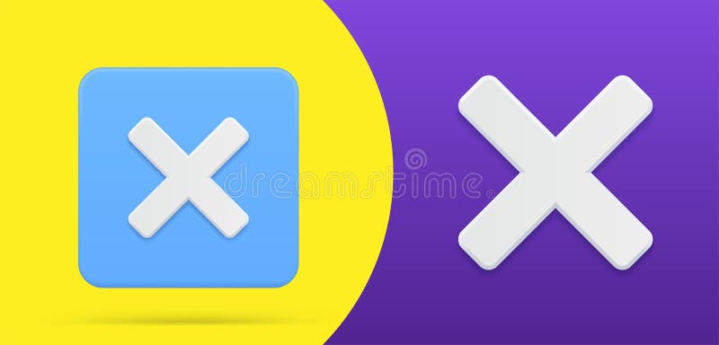 Simple cross 3d icon squared button set vector illustration. Symbol reject, failure, deny, decline royalty free illustration