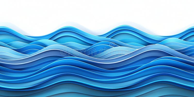 Simple curved wave minimal pattern background in various shades of blue Generative By AI stock illustration