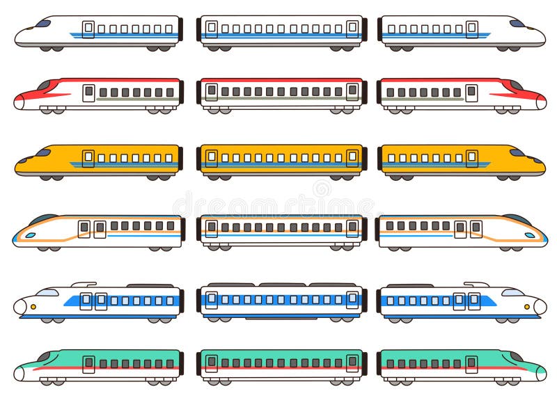 Simple and Cute Illustration Set of Various Shinkansen Outlined Stock ...