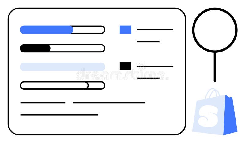 Simple Data Display with Progress Bars and Shopping Bag Symbol royalty free illustration