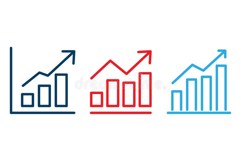 Simple data growth chart icons in red and blue, ideal for analytics and business reporting vector illustration