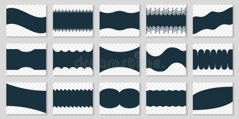 Simple Decorative Website Shapes. Separator Geometric Art Elements for App, Poster and Web Page. Waves Form, Curve Line stock illustration