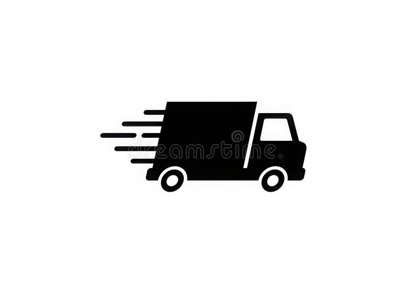 Simple delivery truck icon, black silhouette, minimalist design, speed lines, fast shipping royalty free stock photo