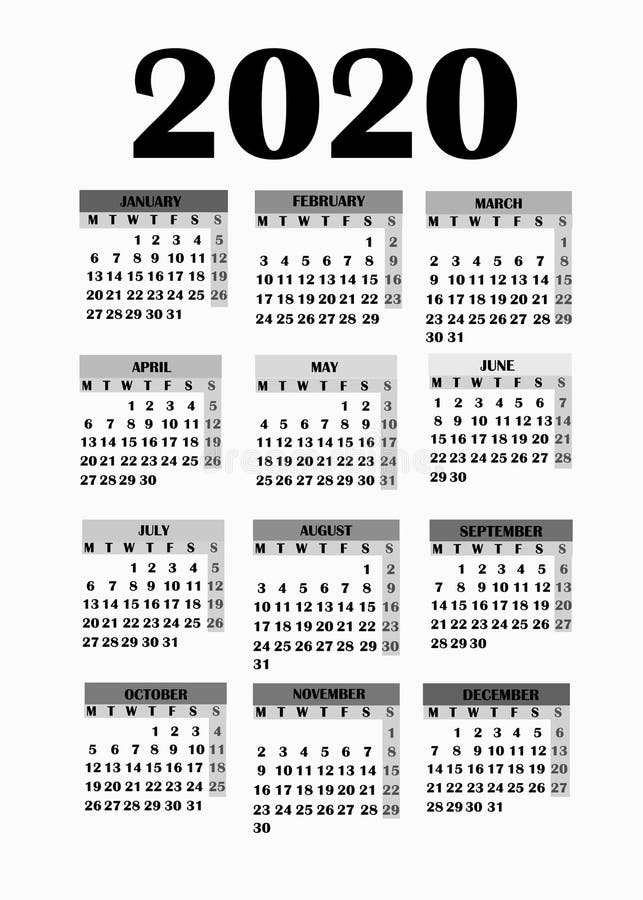 Simple Design for Calendar 2020. Stock Illustration - Illustration of ...