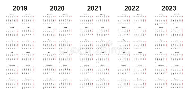 Calendar Template Set For 2018 2019 2020 2021 2022 2023 2024