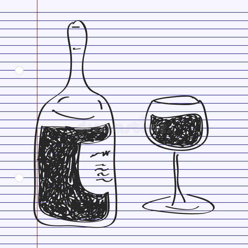 Simple doodle of a bottle of wine vector illustration
