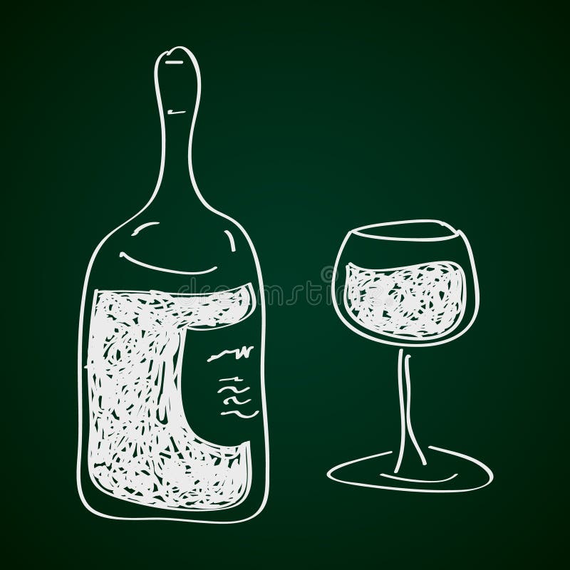 Simple doodle of a bottle of wine stock illustration