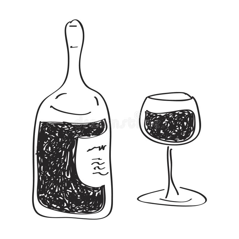 Simple doodle of a bottle of wine stock illustration