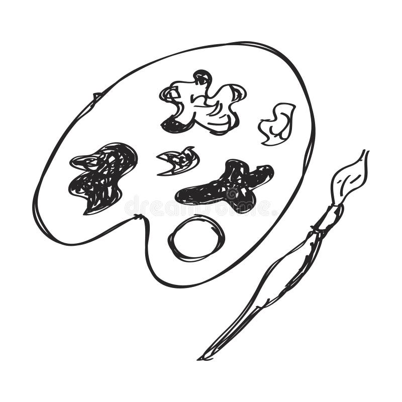 Simple Doodle of a Paint Pallet Stock Vector Illustration of