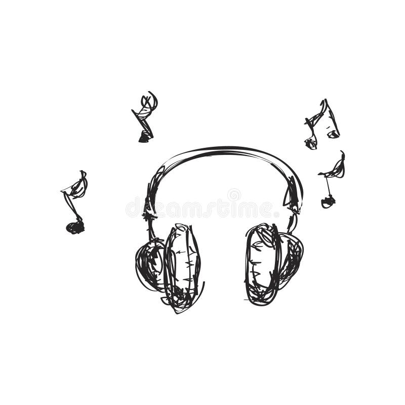Simple Doodle of a Set of Headphones Stock Vector Illustration of