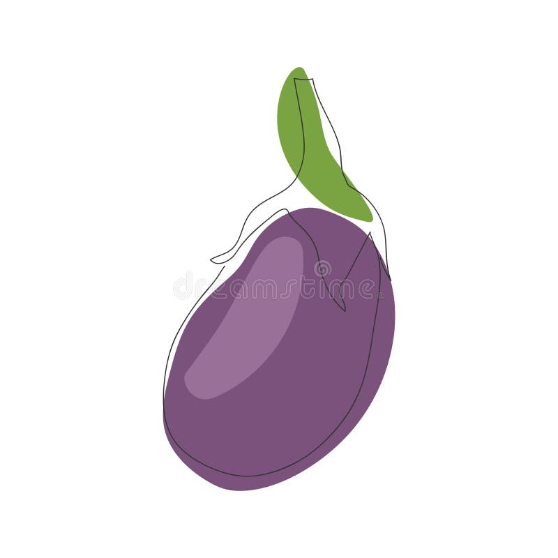 Simple Drawing of Eggplant Drawn by One Solid Line Isolate Stock Vector