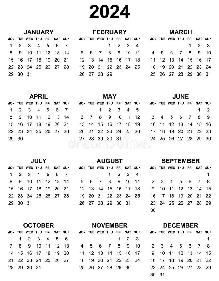 Simple Editable Vector Calendar for Year 2025 Mondays First, Sundays on