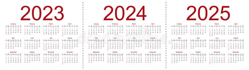 Simple Editable Vector Calendars For Year 2023 2024 2025 Week Starts