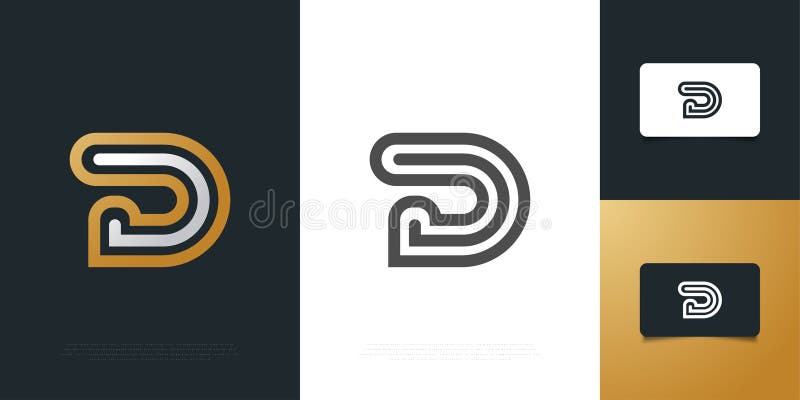 Simple and Elegant Letter D Logo Design in White and Gold with Line ...