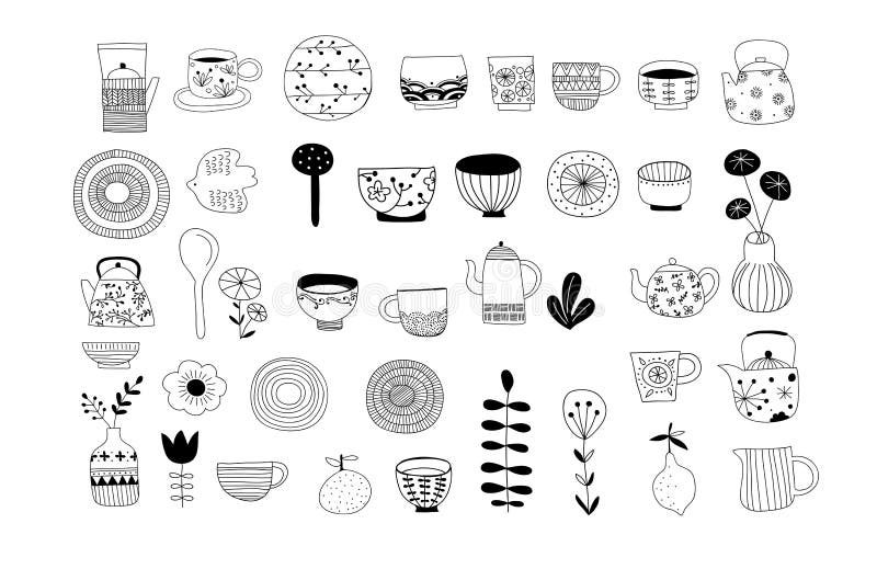 Simple, elegant and stylish collection of modern hand drawn kitchenware, japanese ceramics, logos and illustrations vector illustration Simple, elegant and stylish collection of modern hand drawn kitchenware, japanese ceramics, logos and illustrations vector illustration