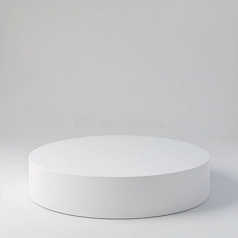 Minimalist white round pedestal against a soft gray background. stock illustration