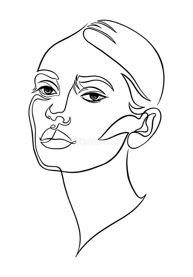 Simple Female Line Art Portrait Stock Vector - Illustration of black ...